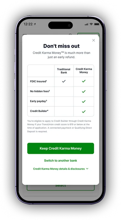 CKM comparison modal showing benefits vs traditional banks