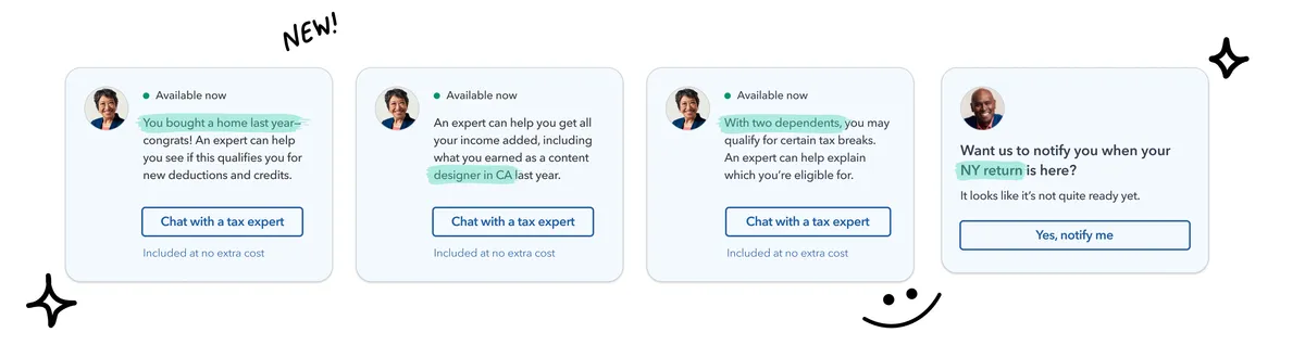 Proactive intervention cards in the TurboTax experience